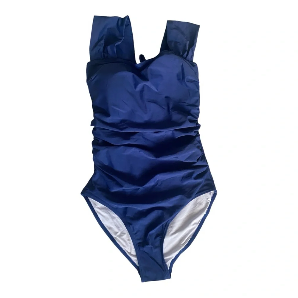 B2prity‎ Swimsuit Retro Square Neck Tummy Control Ruched Modest Full Coverage S